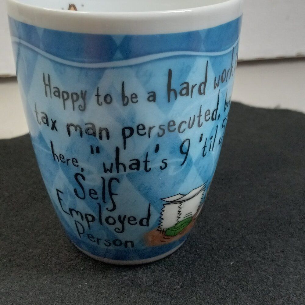 World's Greatest Self Employed Person Porcelain Mug History & Heraldry Kitsch